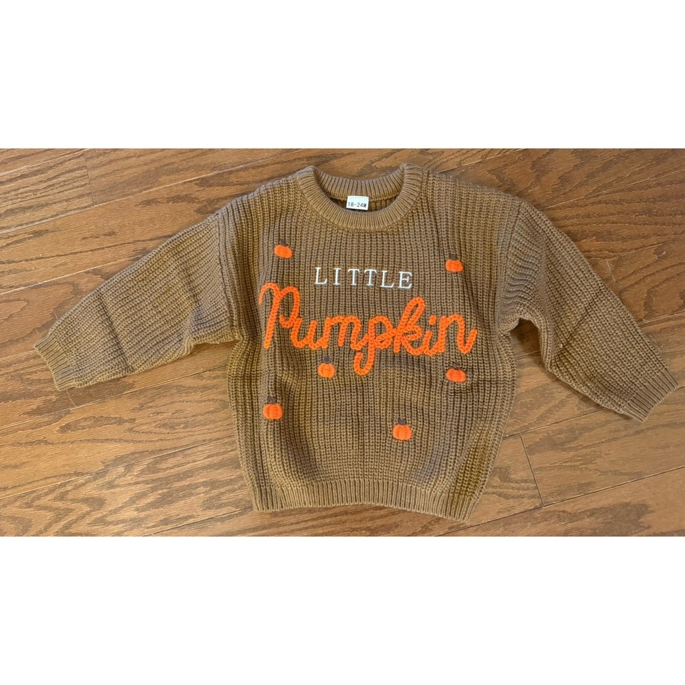 Little Pumpkin Embroidered Sweater Brown Orange Toddler Size 18-24mo‎ NEW!